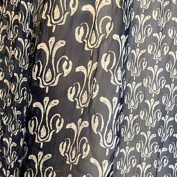 Lucky Bob Robshaw Calimesa Blouse Blue Tan Sheer Mixed Print Long Sleeve S - Picture 5 of 7